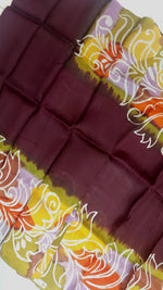Load image into Gallery viewer, Murshidabad Pure Silk Saree With Hand Wax Batik- Deep Plum
