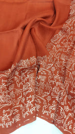 Load image into Gallery viewer, Murshidabad Pure Silk Sarees Hand block Print- Rust
