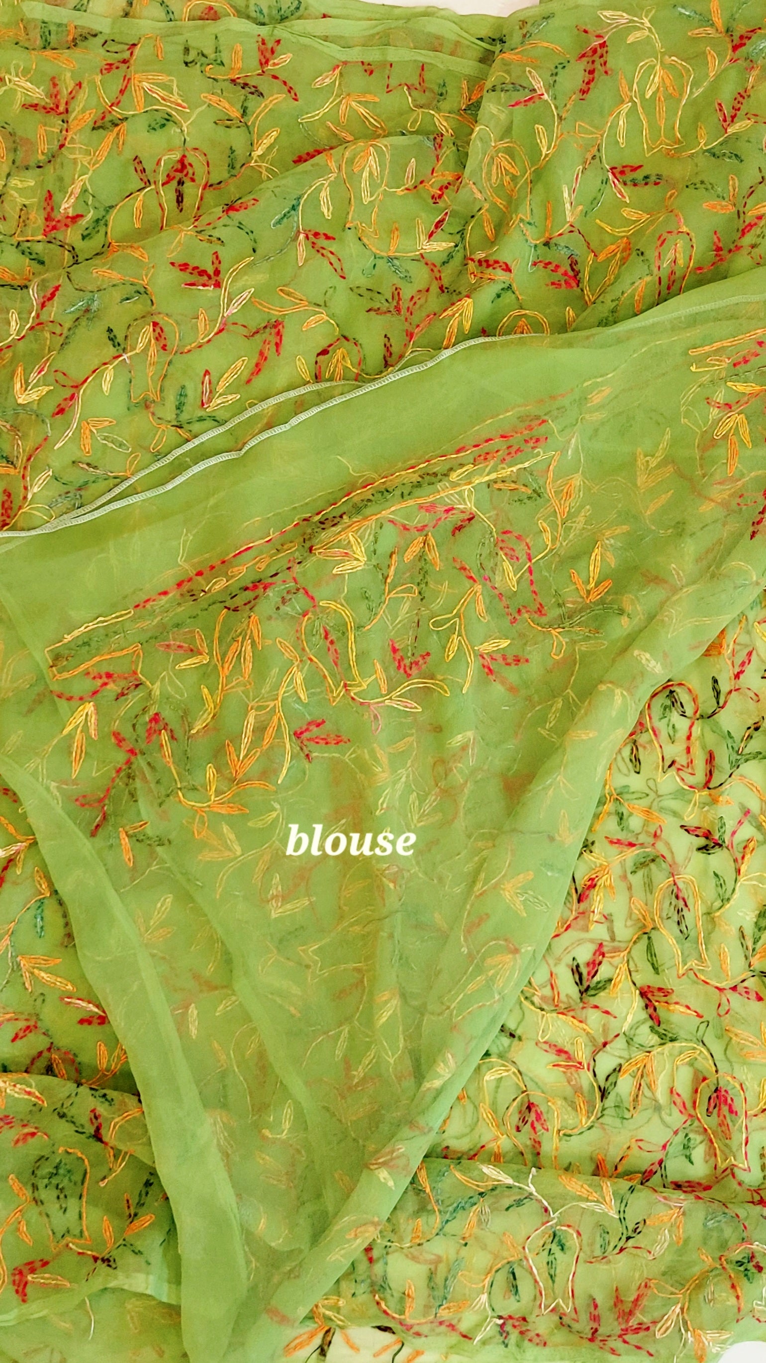 Multi Color Thread Tepchi Work Chikankaari- Moss Green