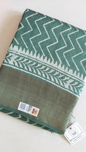Pure Tussar Silk Sarees Handblock Print-English Green