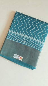 Pure Tussar Silk Saree Handblock Print- Steel Blue