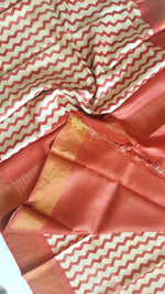 Load image into Gallery viewer, Pure Tussar Silk Saree Hand Block Print- Beige-Red

