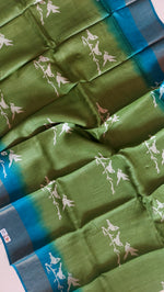 Load image into Gallery viewer, Pure Tussar Silk Saree Handblock Print- Green
