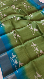 Load image into Gallery viewer, Pure Tussar Silk Saree Handblock Print- Green
