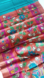 Load image into Gallery viewer, Pure Tussar Silk Saree With Hand Kalamkari- Multi Color
