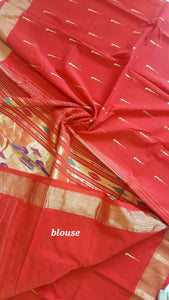 Cotton Paithani Saree With Traditional Double Pallu- Red