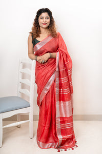 Pure Linen Saree- Red