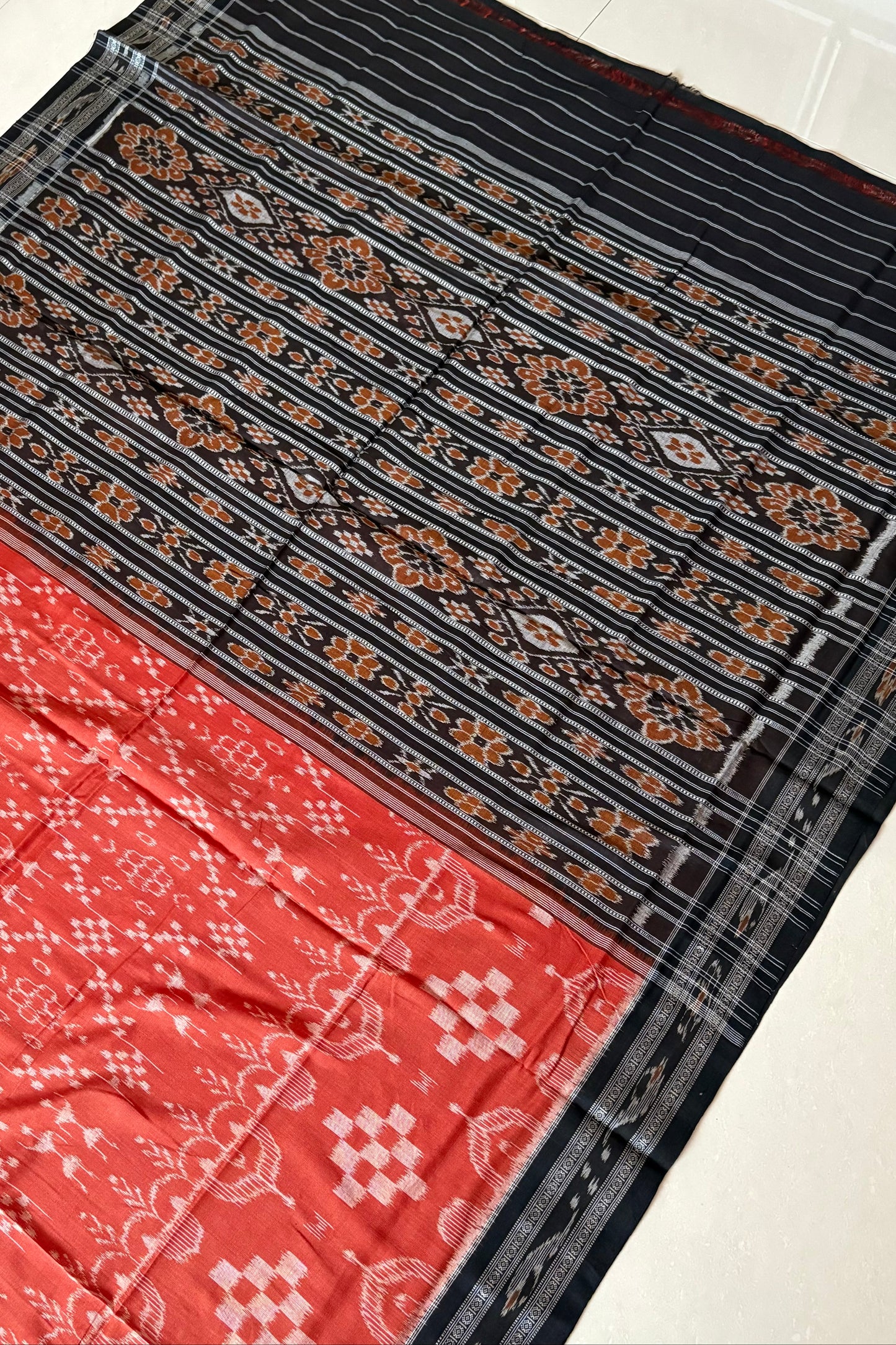 Odisha Ikkat Khandua Cotton Saree- Rust