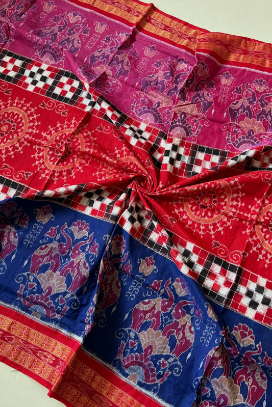 Exclusive Curvilinear Sambalpuri Ikkat Pure Cotton Saree