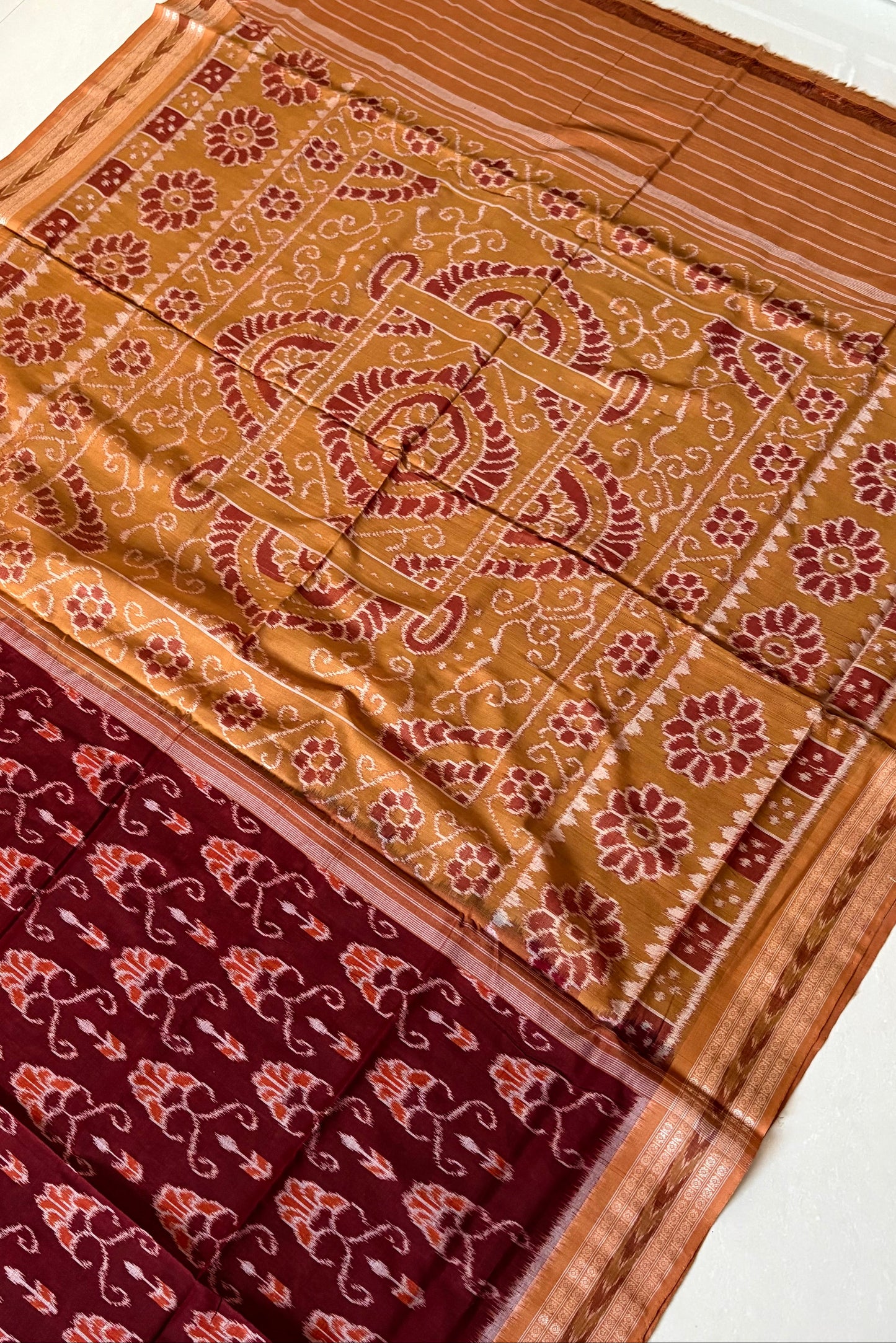 Odisha Ikkat Khandua Cotton Saree- Maroon