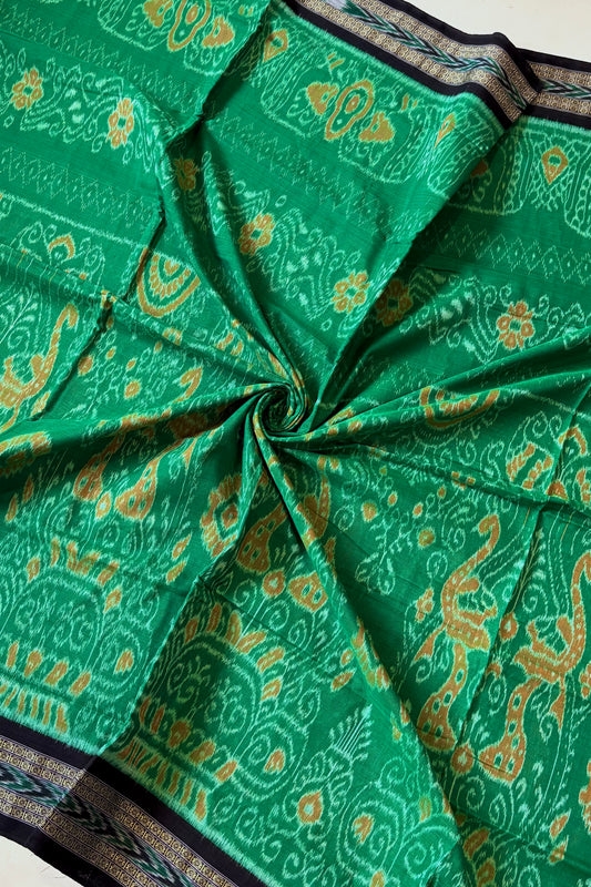 Odisha Ikkat Khandua Cotton Saree -Green