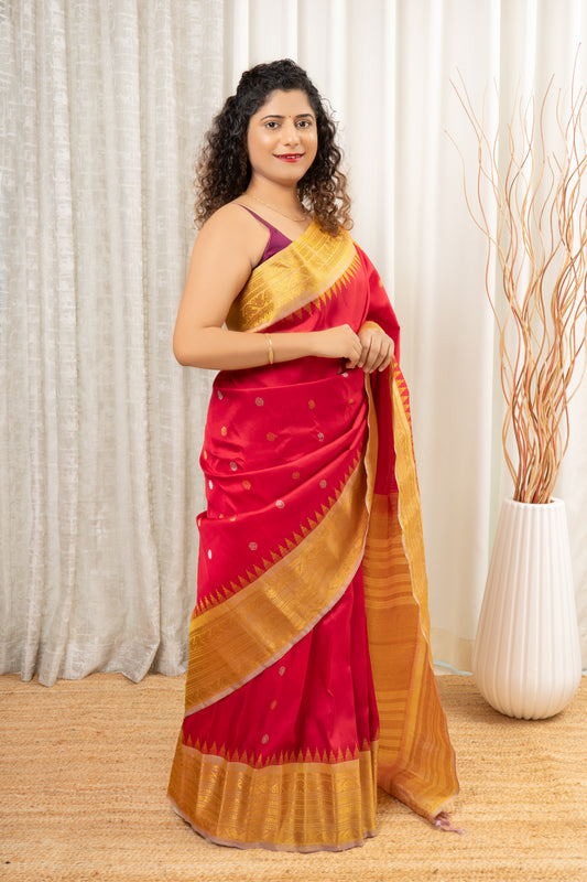 Handwoven Gadwal Pure Silk Saree- Red