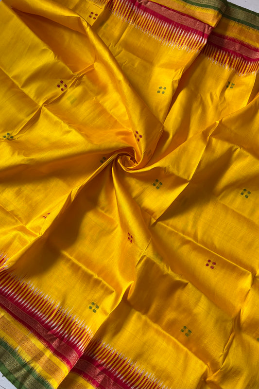 Exclusive Kathifera Odisha Ikkat Khandua Silk Saree - Yellow