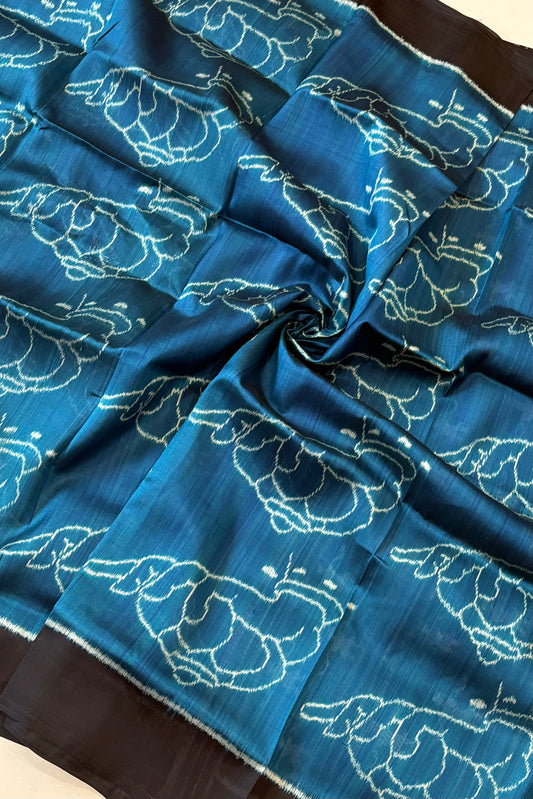 Exclusive Odisha Ikkat Pure Silk Saree- Teal Blue
