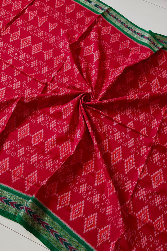 Odisha Ikkat Khandua Cotton Saree-Red
