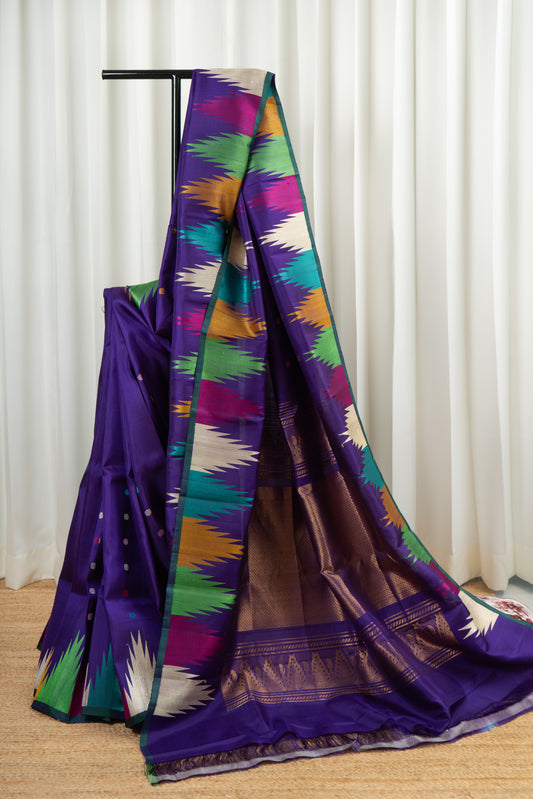 Handwoven Gadwal Pure Silk Saree - Indigo Purple