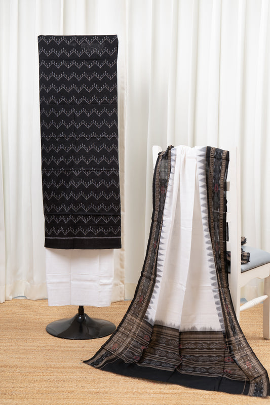 Pure Cotton Sambalpuri Ikkat 3 Piece Dress Material- Black