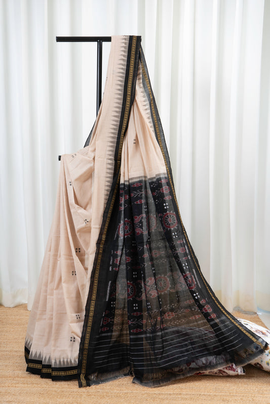 Ek Phulia Cotton Saree-Beige Black