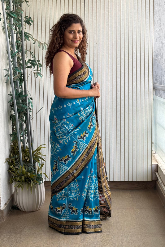 Exclusive Odisha Ikkat Khandua Silk Saree - Sky Blue