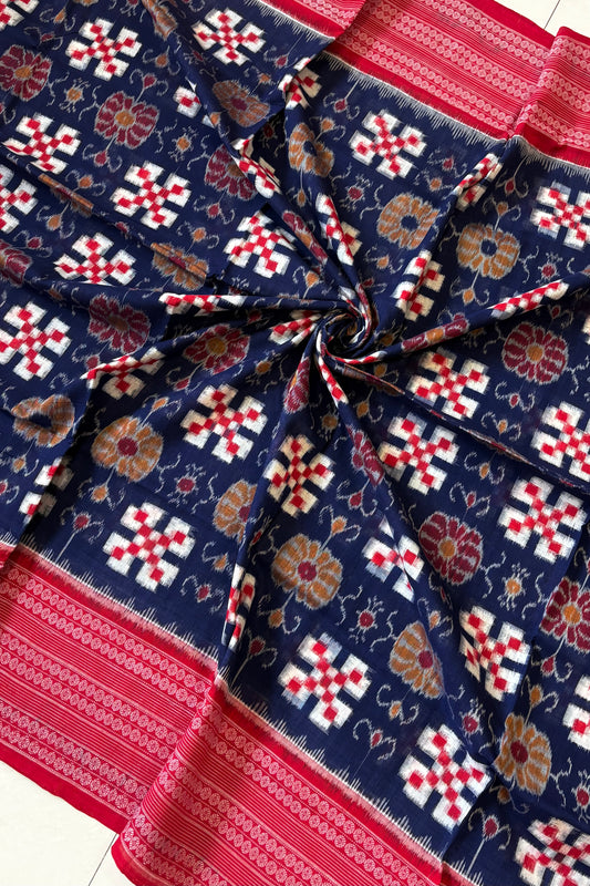 Sambalpuri Pure Cotton Saree - Deep Navy