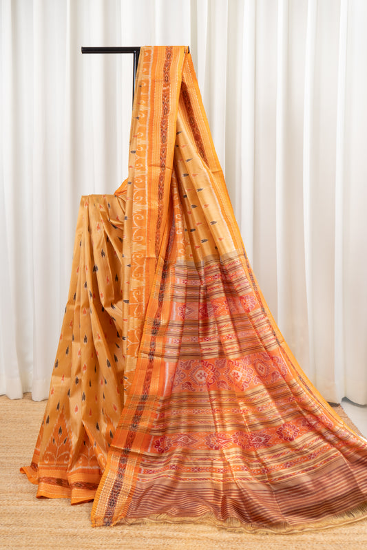 Odisha Ikkat Khandua Pure Silk Saree- Pastel Orange