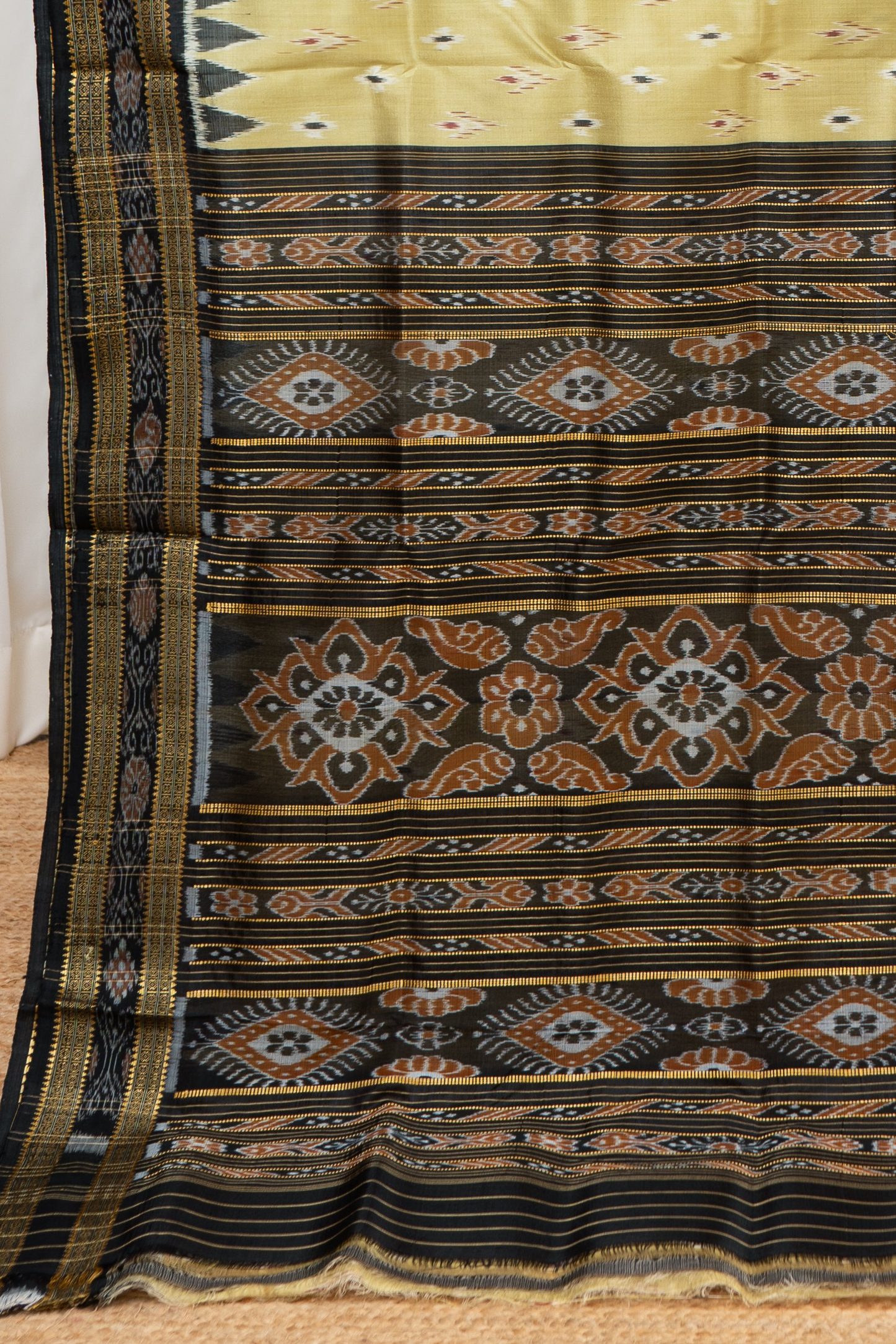 Odisha Ikkat Khandua Silk Saree - Mayura Chandrika- Deep Beige