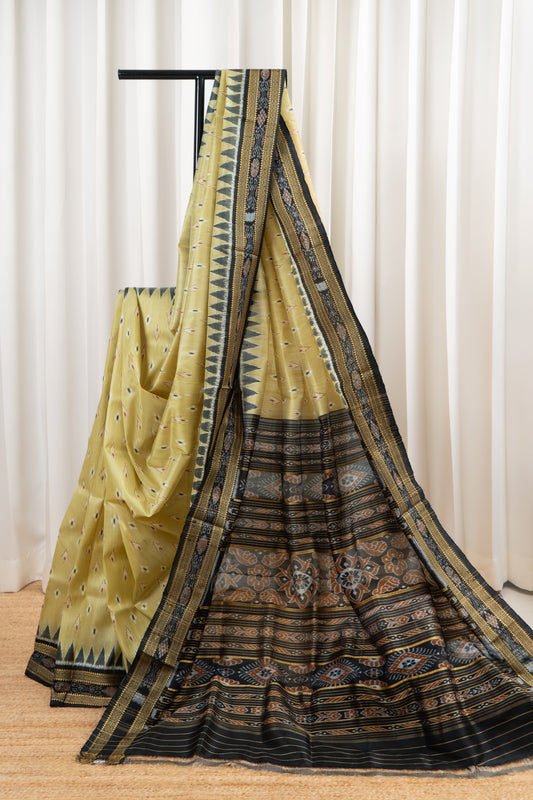 Odisha Ikkat Khandua Silk Saree - Mayura Chandrika- Deep Beige