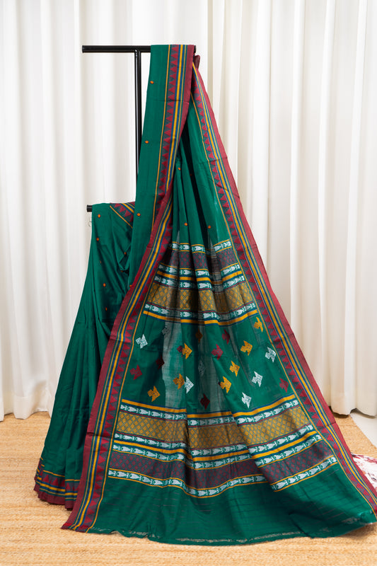 Exclusive Dongria Cotton Saree - Rama Green
