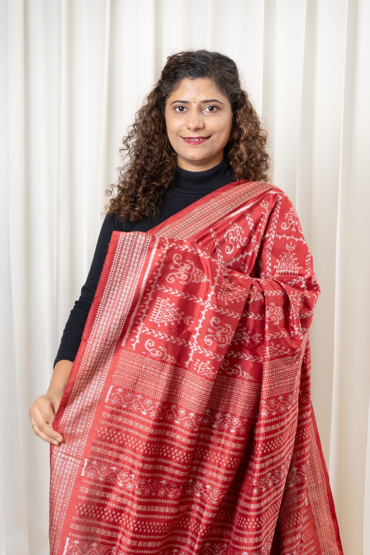Natural Dye Sambalpuri Silk Saree – Manjistha Red
