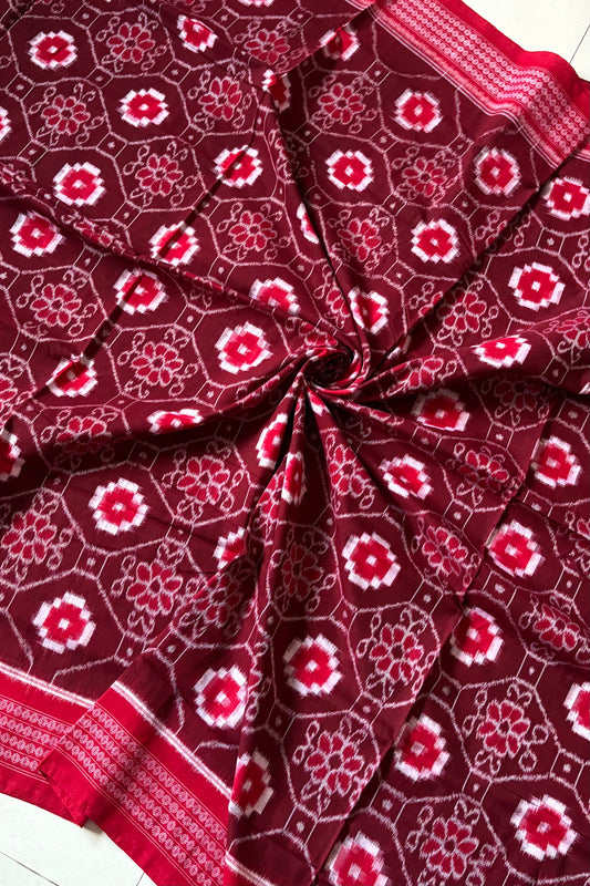 Sambalpuri Pure Cotton Saree - Maroon