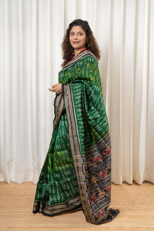Exclusive Odisha Ikkat Pure Silk Saree-Dark Green