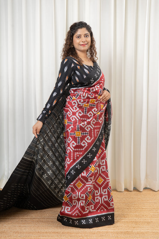 Exclusive Odisha Ikkat Khandua Pure Silk Saree- Maroon