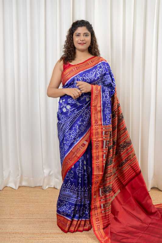 Odisha Ikkat Khandua Silk Saree - Blue