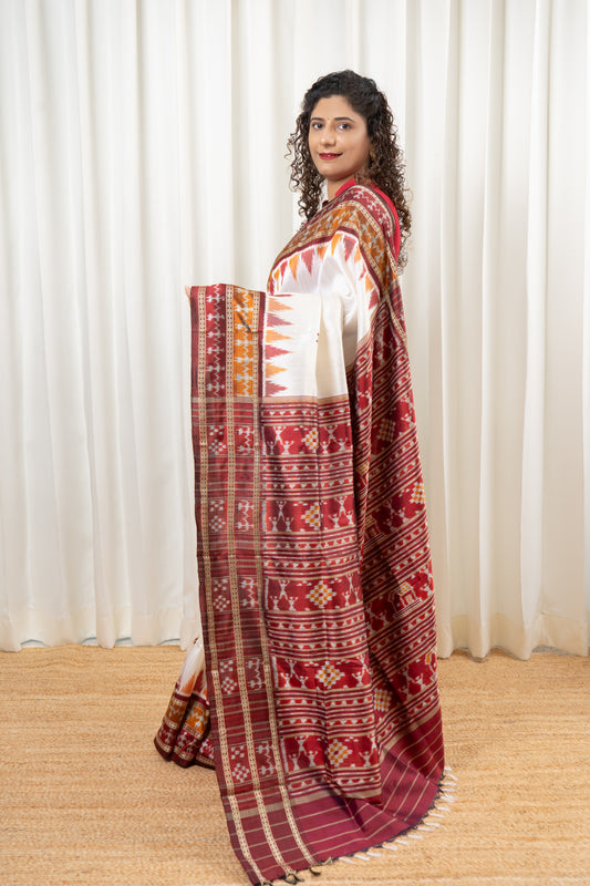 Odisha Ikkat Khandua Silk Saree - Off White