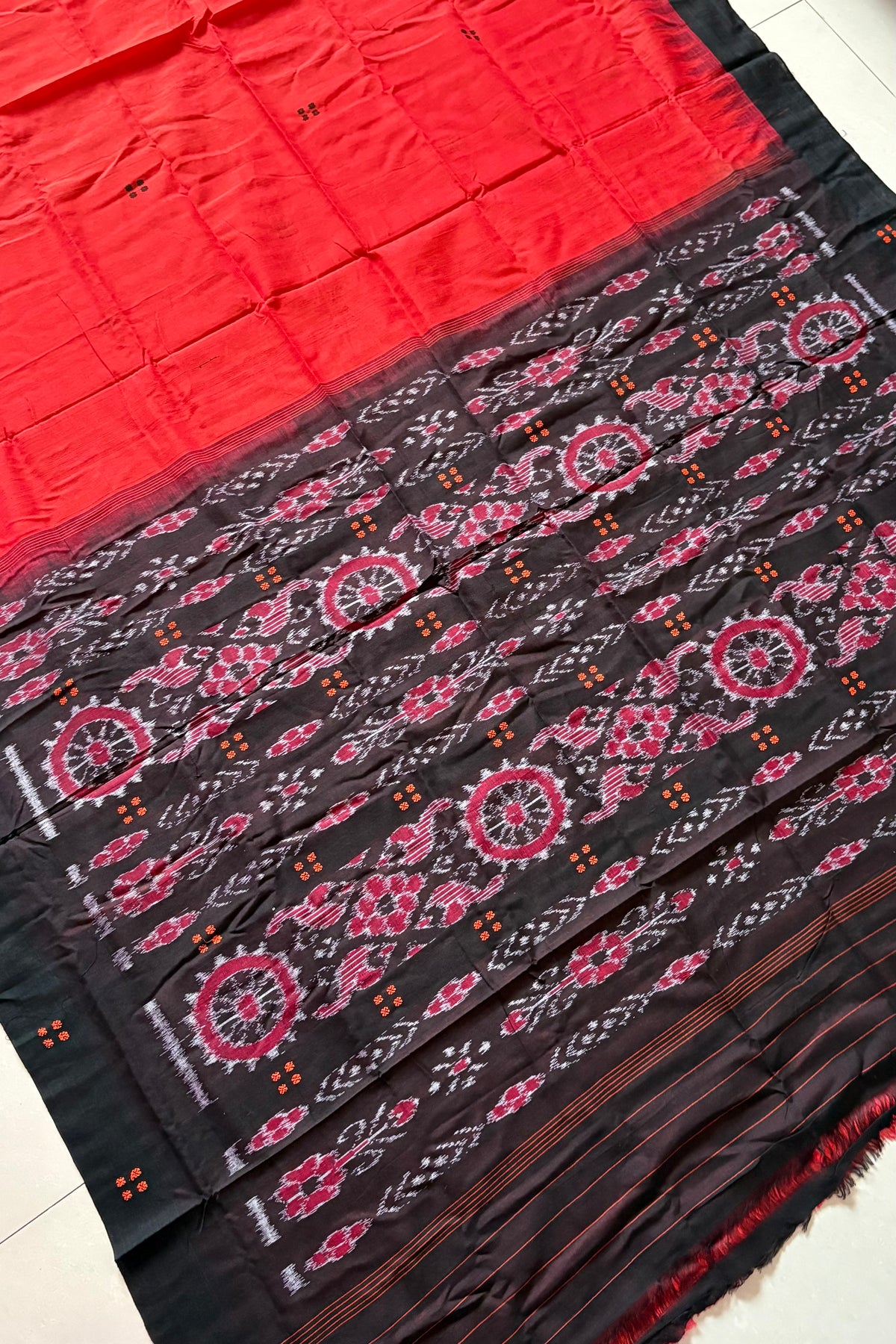 Ek Phulia Cotton Saree- Deep Orange