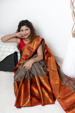 Load image into Gallery viewer, Narayanpet Mercerized Cotton Saree With Zari Border - Antique Gold 1
