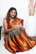 Load image into Gallery viewer, Narayanpet Mercerized Cotton Saree With Zari Border - Antique Gold 1
