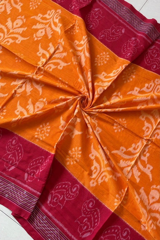 Nuapatna Ikkat Khandua Cotton Saree - Orange