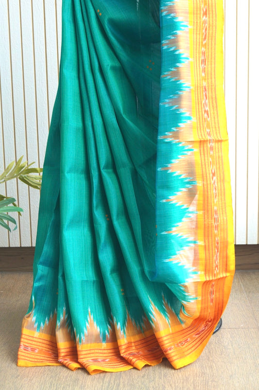Odisha Ikkat Khandua Pure Silk Saree- Shot Green