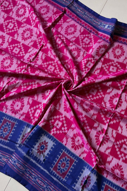 Exclusive Khandua Cotton Saree - Pink & Blue