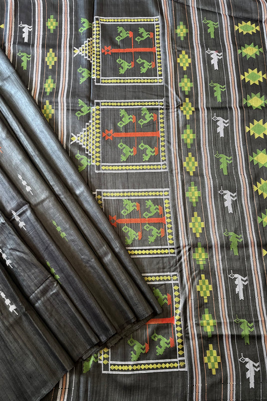 Gopalpur Tussar Silk Saree - Dark Grey