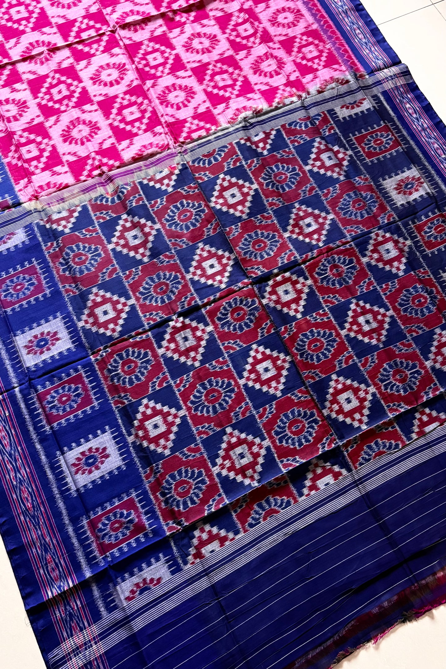 Exclusive Khandua Cotton Saree - Pink & Blue
