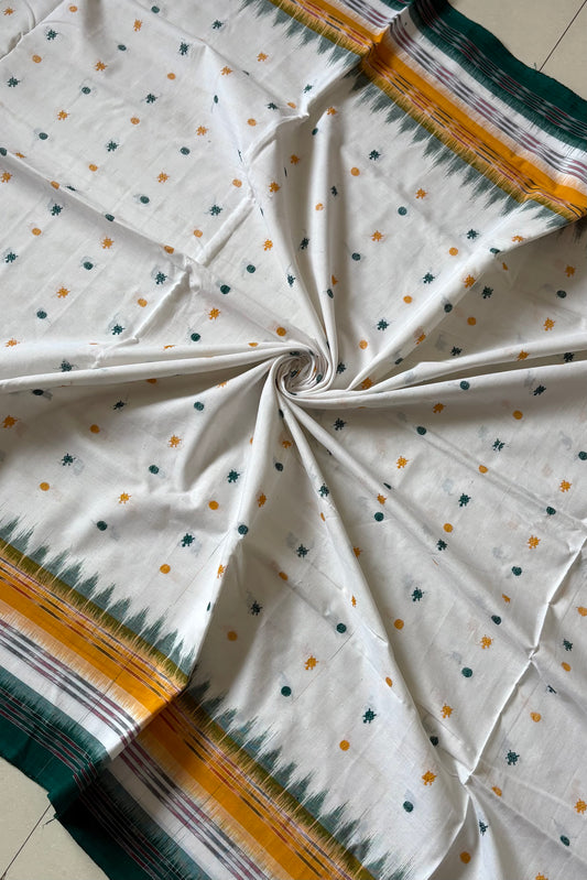 Exclusive Khandua Cotton Saree - White & Green