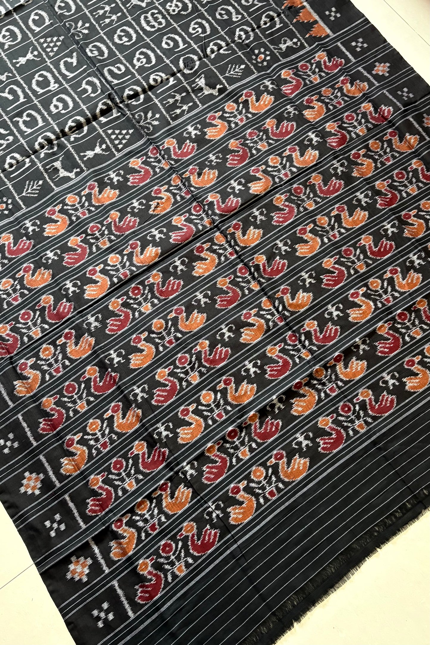 Exclusive Odia Varnamala Khandua Cotton Saree - Black