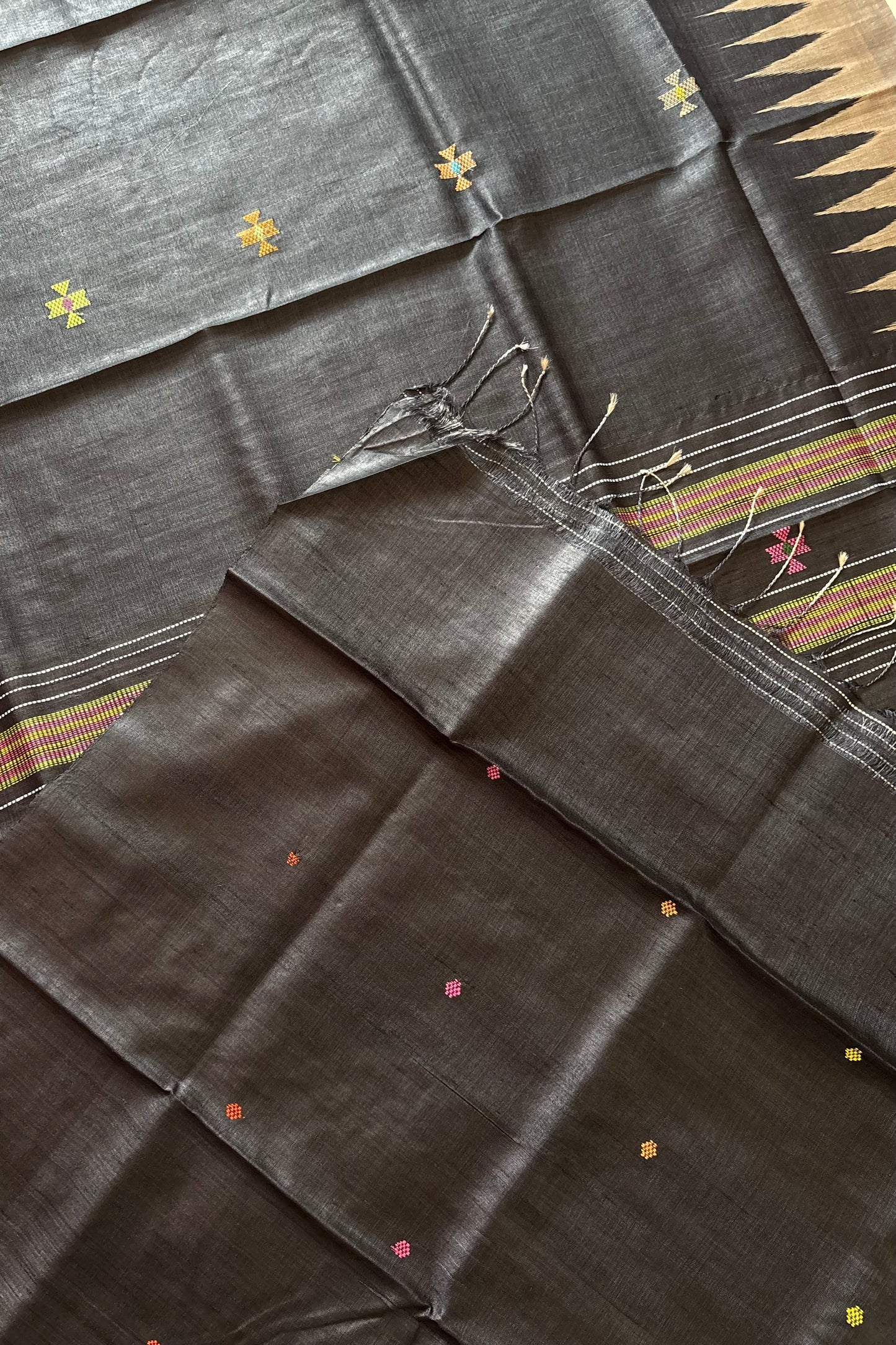 Gopalpur Tussar Silk Saree- Charcoal Black