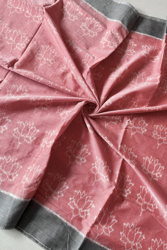 Odisha Ikkat Khandua Cotton Saree- Peach and Grey
