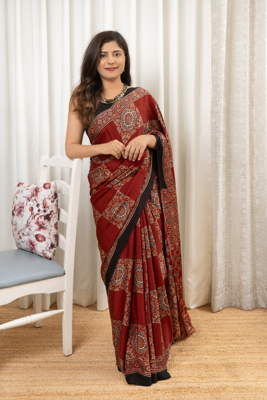 Ajrakh on Modal- Maroon