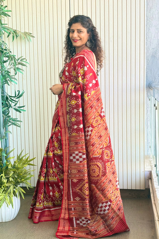 Exclusive Odisha Ikkat Pure Silk Saree- Deep Red