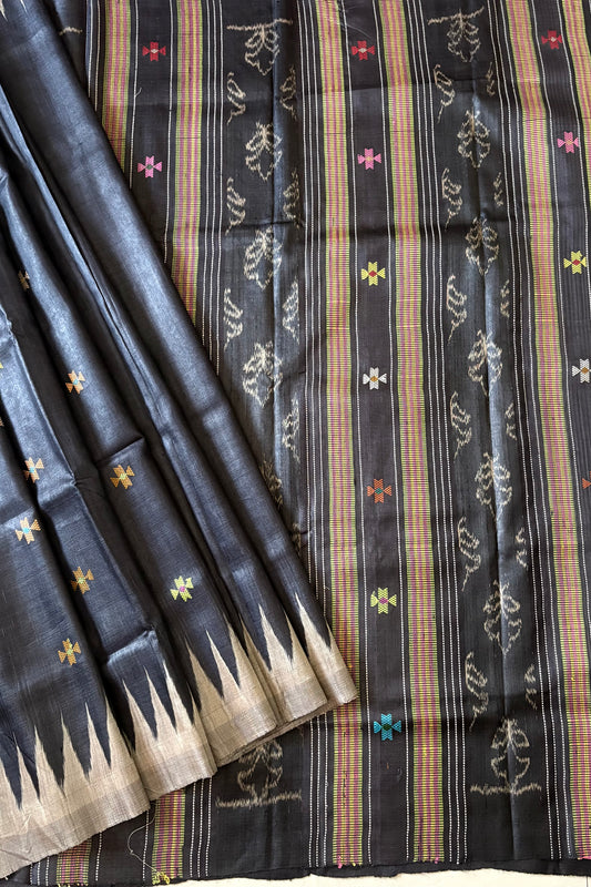 Gopalpur Tussar Silk Saree- Charcoal Black