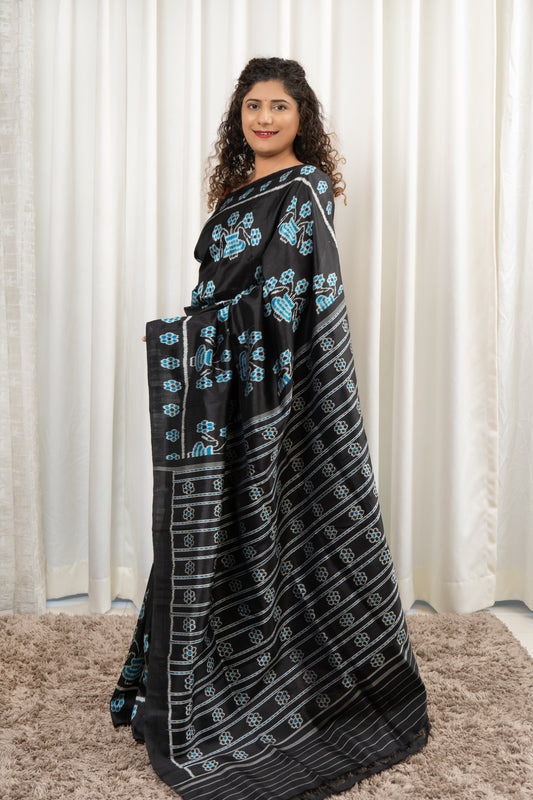 Exclusive Odisha Ikkat Pure Silk Saree- Black